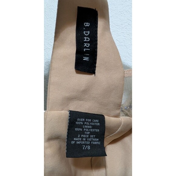 B.Darlin Lace Rinestone Crop Top Women's Juniors Beige Size 7/8 Bust 26" (142) - Picture 3 of 3